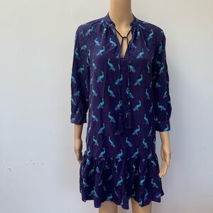 kate spade New York blue 3/4 sleev peacock silk flounce hem dress in Deep Sea XS